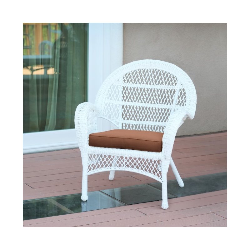 Jeco 3 Piece Wicker Conversation Set in White with Brown Cushions