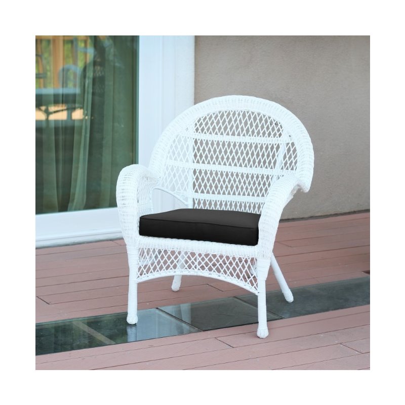 Jeco 3 Piece Wicker Conversation Set in White with Black Cushions