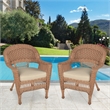 Jeco Wicker Chair in Espresso with Tan Cushion (Set of 2)