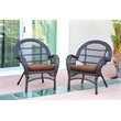 Jeco Wicker Resin Chair in Espresso with Brown Cushion (Set of 2)