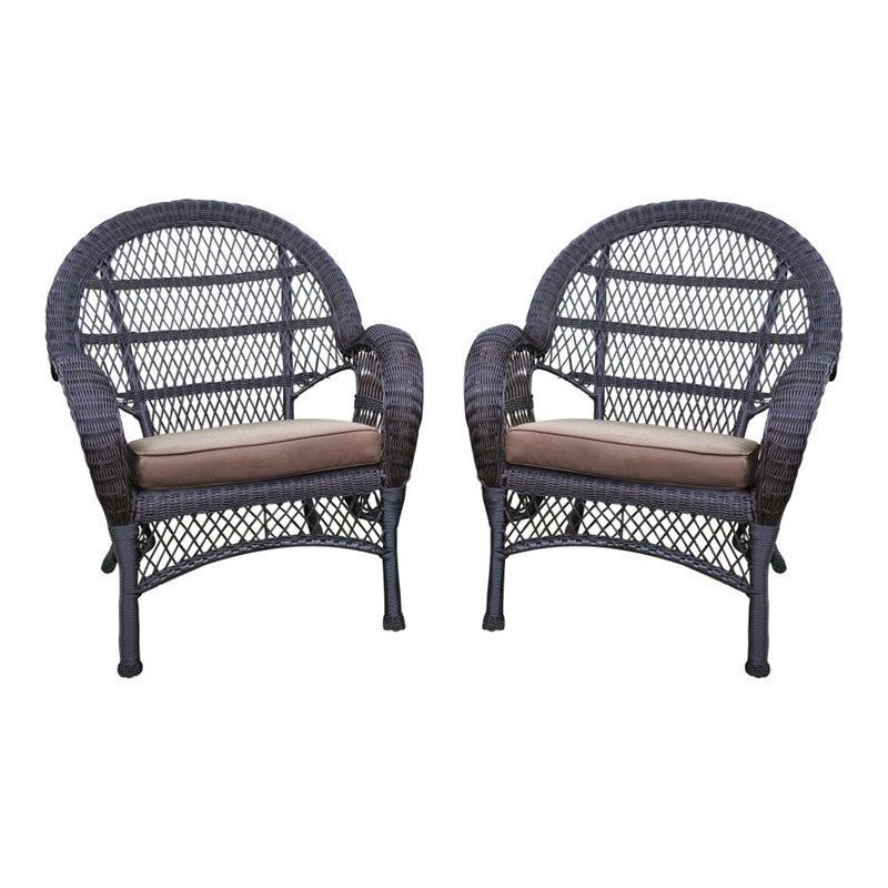 Jeco Wicker Resin Chair in Espresso with Brown Cushion (Set of 2)