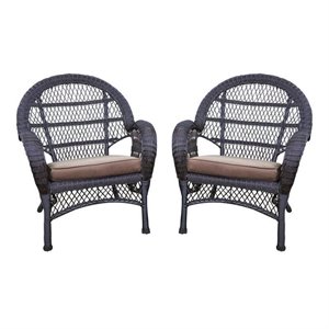 Jeco Wicker Resin Chair in Espresso with Brown Cushion (Set of 2)