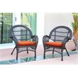 Jeco Wicker Chair in Espresso with Orange Cushion (Set of 2)