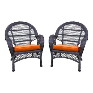 Jeco Wicker Chair in Espresso with Orange Cushion (Set of 2)