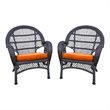 Jeco Wicker Chair in Espresso with Orange Cushion (Set of 2)