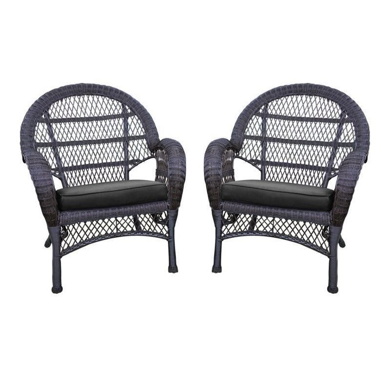 Jeco Wicker Chair in Espresso with Black Cushion (Set of 2)