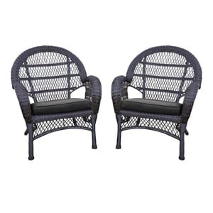 Jeco Wicker Chair in Espresso with Black Cushion (Set of 2)