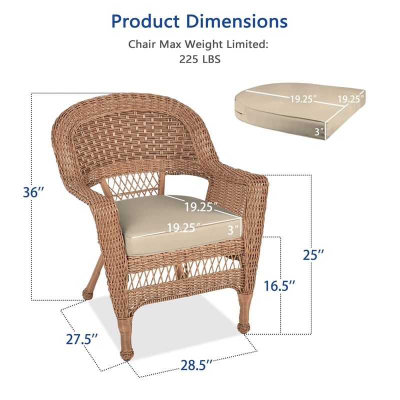Jeco Wicker Chair in White with Tan Cushion (Set of 2)