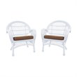Jeco Wicker Chair in White with Brown Cushion (Set of 2)