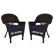 Jeco Wicker Chair in White with Blue Cushion (Set of 2)