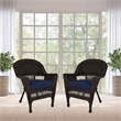 Jeco Wicker Chair in White with Blue Cushion (Set of 2)