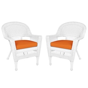 Jeco Wicker Chair in White with Orange Cushion (Set of 2)