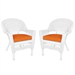 Jeco Wicker Chair in White with Orange Cushion (Set of 2)