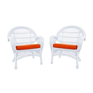 Jeco Wicker Chair in White with Orange Cushion (Set of 2)
