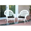 Jeco Wicker Chair in White with Black Cushion (Set of 2)