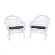 Jeco Wicker Chair in White with Black Cushion (Set of 2)