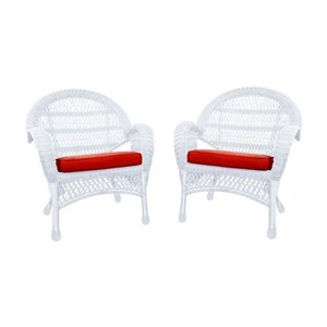 Jeco Wicker Chair in White with Red Cushion (Set of 2)