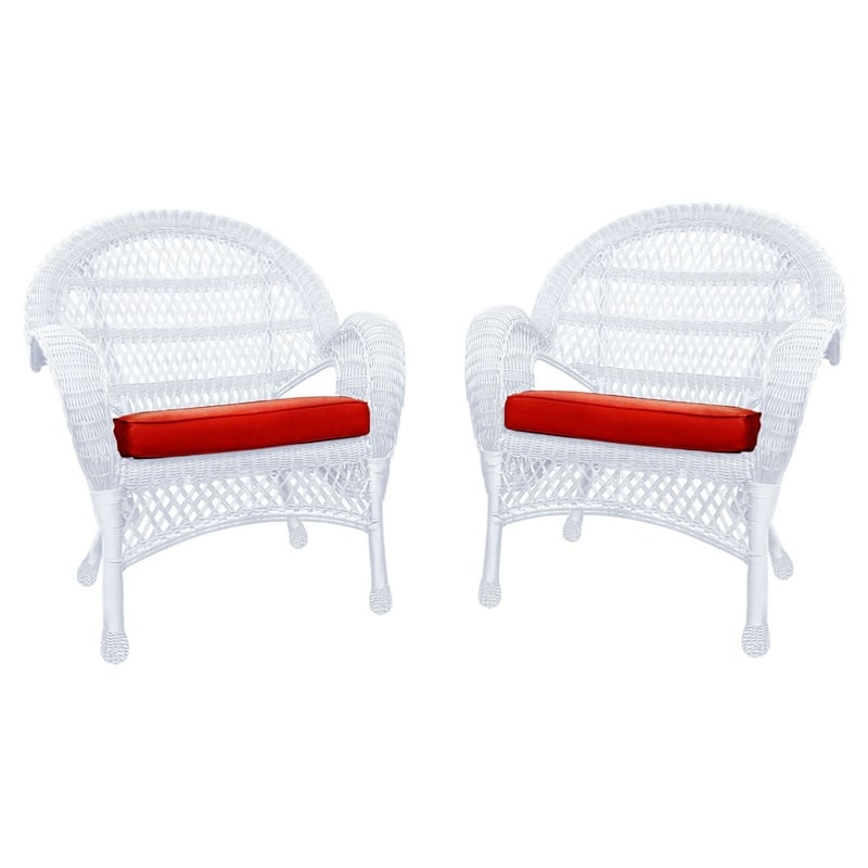Jeco Wicker Chair in Espresso with Blue Cushion (Set of 4)