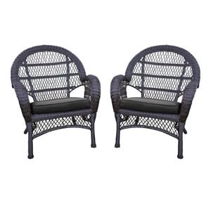 Jeco Wicker Chair in Espresso with Black Cushion (Set of 4)