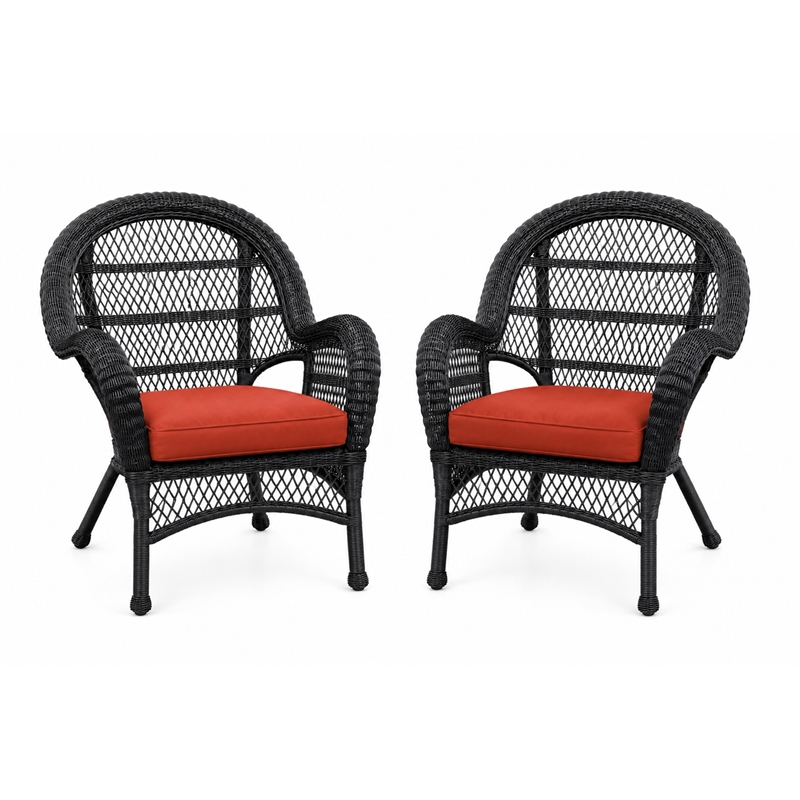 Santa Maria Espresso Resin Wicker Chair with Brick Red Cushion - Set of 4