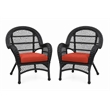 Santa Maria Espresso Resin Wicker Chair with Brick Red Cushion - Set of 4