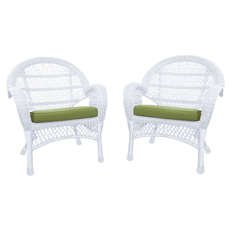 Jeco Wicker Chair in White with Tan Cushion (Set of 4)
