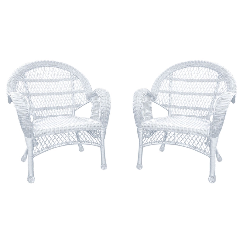 Jeco Wicker Chair in White with Brown Cushion (Set of 4)