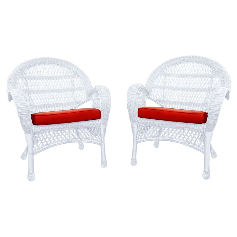 Jeco Wicker Chair in White with Orange Cushion (Set of 4)