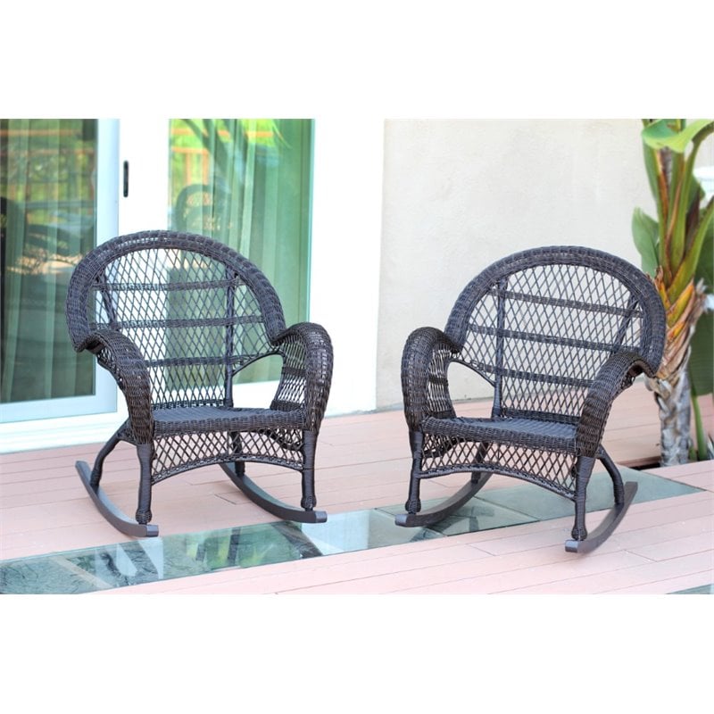 Jeco Wicker Rocker Chair in Espresso (Set of 2)
