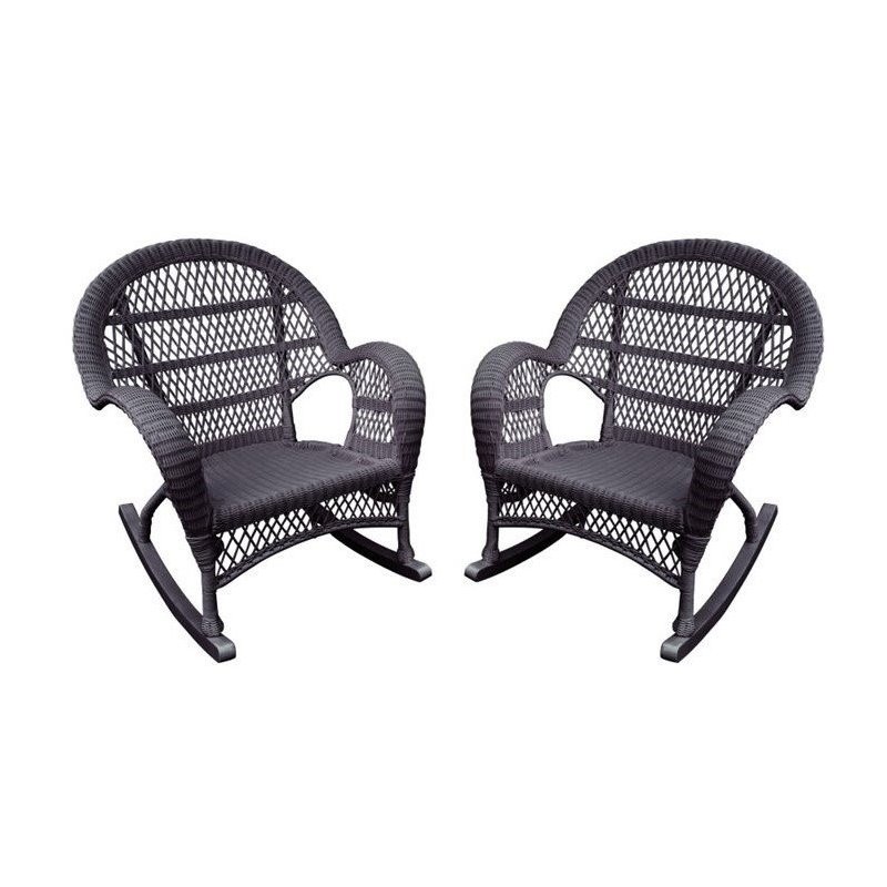 Jeco Wicker Rocker Chair in Espresso (Set of 2)