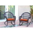 Jeco Wicker Rocker Chair in Espresso with Orange Cushion (Set of 2)