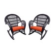 Jeco Wicker Rocker Chair in Espresso with Orange Cushion (Set of 2)