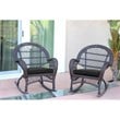 Jeco Wicker Rocker Chair in Espresso with Black Cushion (Set of 2)
