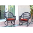 Jeco Wicker Rocker Chair in Espresso with Red Cushion (Set of 2)