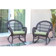 Jeco Wicker Rocker Chair in Espresso with Green Cushion (Set of 2)