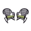 Jeco Wicker Rocker Chair in Espresso with Green Cushion (Set of 2)