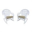 Jeco Wicker Rocker Chair in White with Tan Cushion (Set of 2)