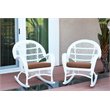 Jeco Wicker Rocker Chair in White with Brown Cushion (Set of 2)