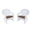 Jeco Wicker Rocker Chair in White with Brown Cushion (Set of 2)
