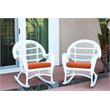 Jeco Wicker Rocker Chair in White with Orange Cushion (Set of 2)