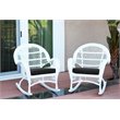 Jeco Wicker Rocker Chair in White with Black Cushion (Set of 2)