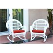 Jeco Wicker Rocker Chair in White with Red Cushion (Set of 2)