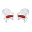 Jeco Wicker Rocker Chair in White with Red Cushion (Set of 2)