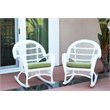 Jeco Wicker Rocker Chair in White with Green Cushion (Set of 2)