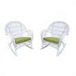 Jeco Wicker Rocker Chair in White with Green Cushion (Set of 2)