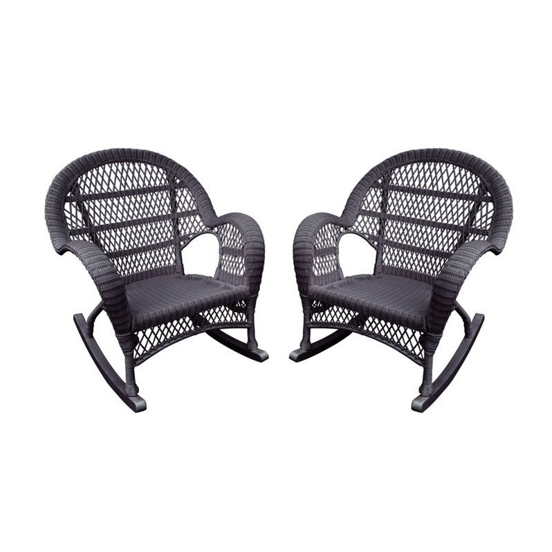 Jeco Resin Wicker Outdoor Patio Rocker Chair Set in Espresso (Set of 4)