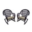 Jeco Resin Wicker Patio Rocker Chair in Espresso with Tan Cushion (Set of 4)