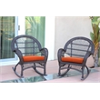 Jeco Resin Wicker Patio Rocker Chair in Espresso with Orange Cushion (Set of 4)