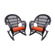 Jeco Resin Wicker Patio Rocker Chair in Espresso with Orange Cushion (Set of 4)