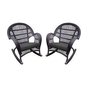 Jeco Resin Wicker Patio Rocker Chair in Espresso with Black Cushion (Set of 4)